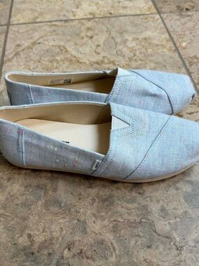 Toms Light Blue Canvas Slip-On Flats with Neon Specks
